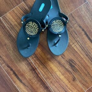 OKA b. Black Sandals with Leopard Print